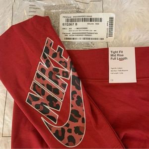 NWT Nike Full Length Burgundy Legging with Animal Print Swoosh, size XS